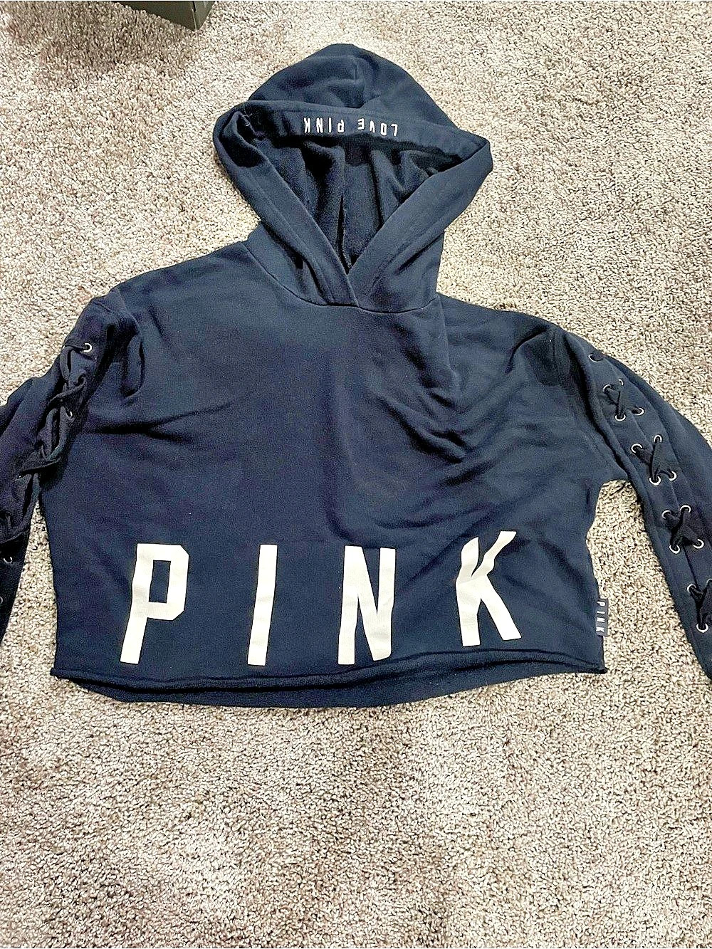 Victoria's Secret PINK Black PINK Lace-Up Sleeve Hoodie